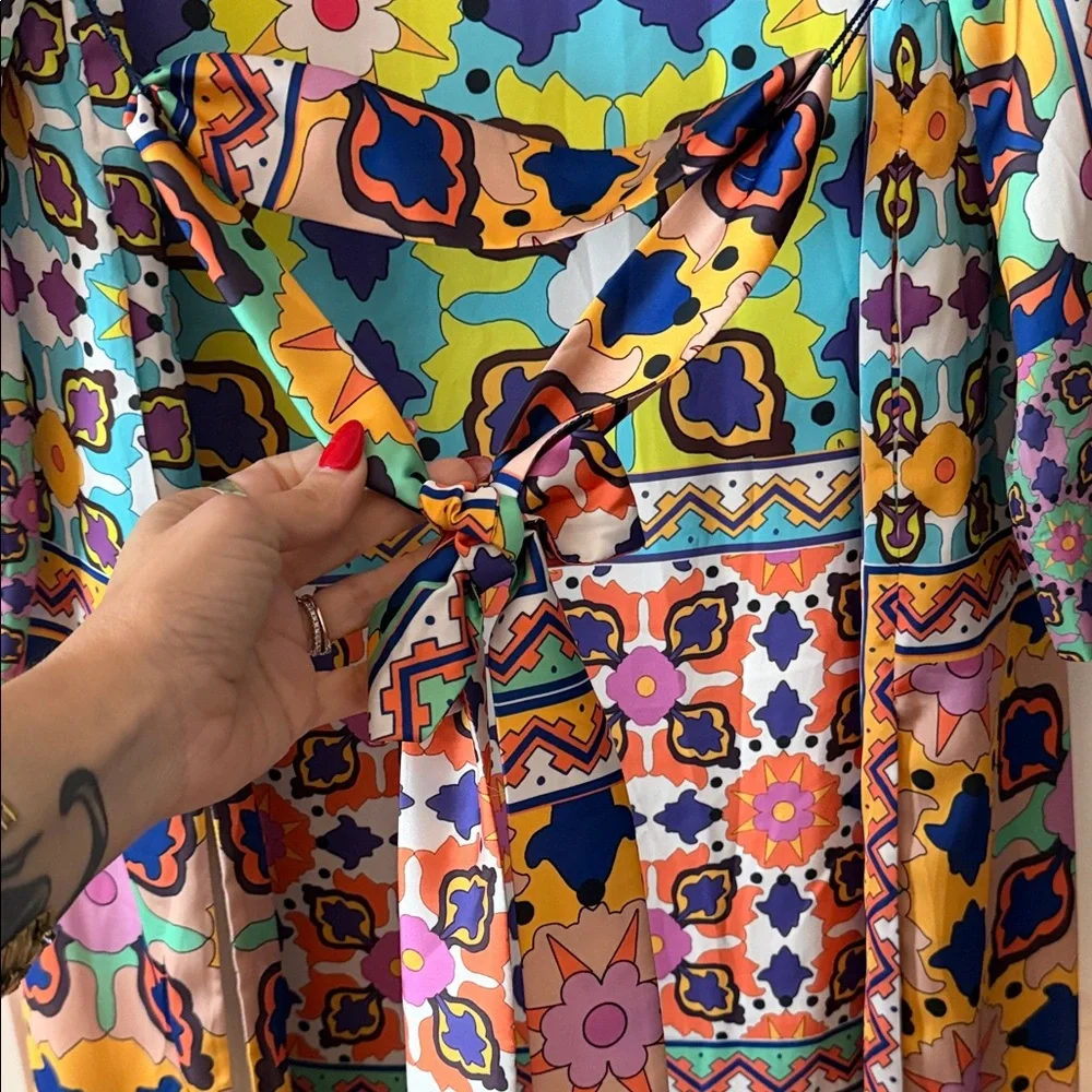 Zara Colorful Geometric Women's Wrap Kimono - Picture 8 of 8